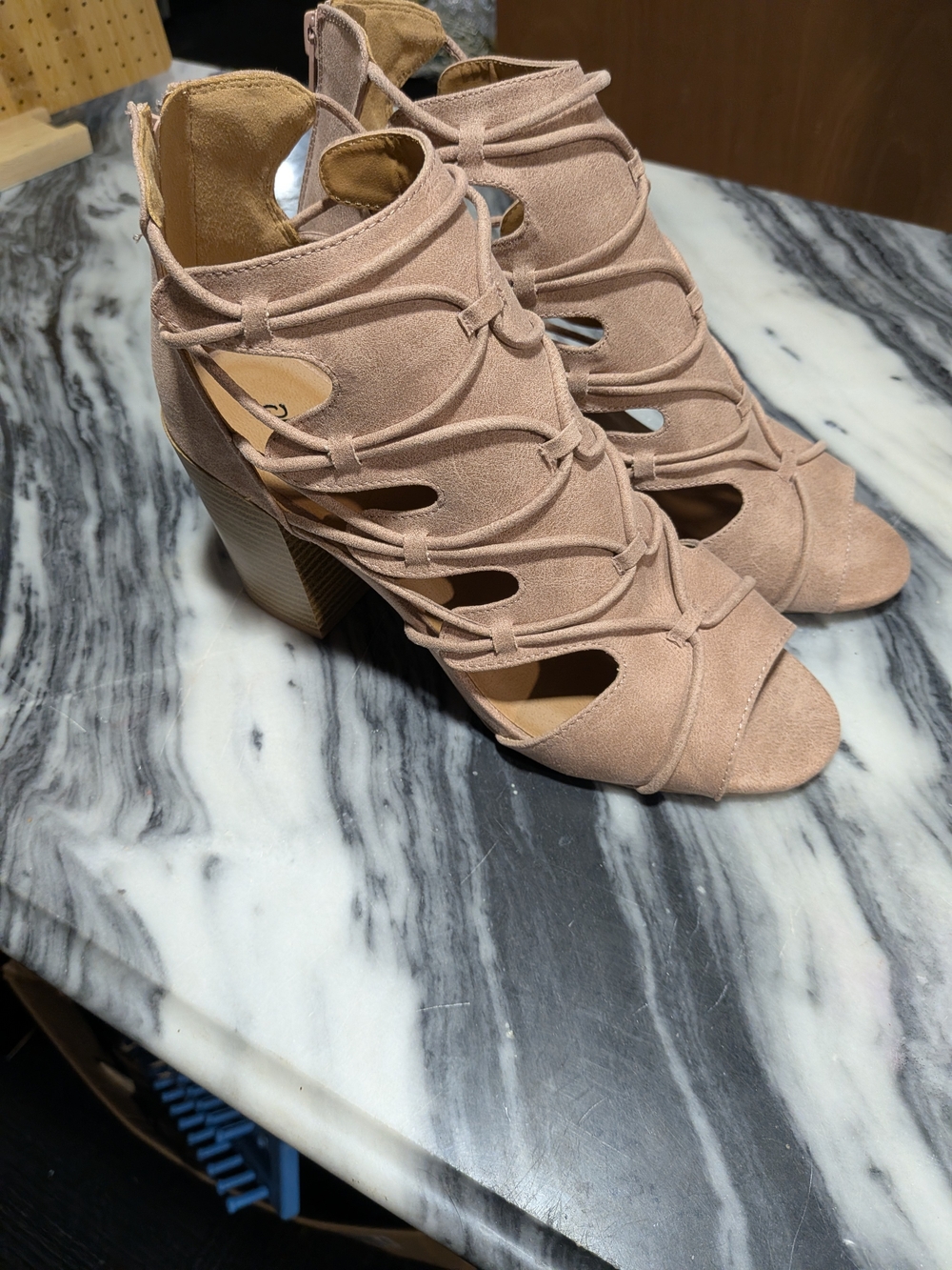 Qupid Blush Pink Suede-Look Cutout Ankle Booties